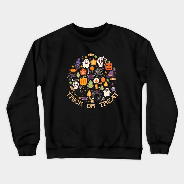 Retro Trick Or Treat Halloween Collage Crewneck Sweatshirt by LittleBunnySunshine